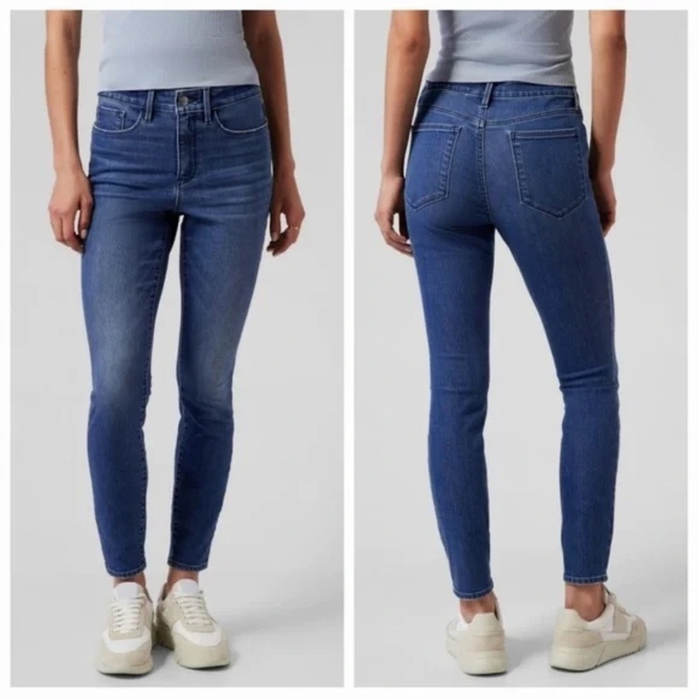 Athleta SculptTek Skinny Jeans Blue Wash High Rise Stretch Denim Size 10P Petite